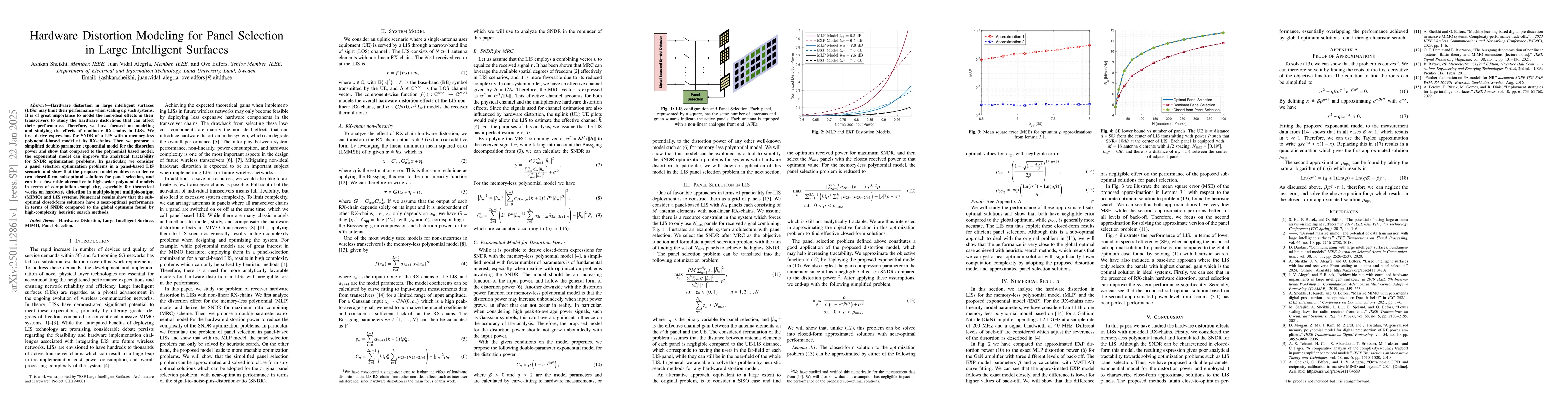 Thumbnail for Hardware Distortion Modeling for Panel Selection in Large Intelligent
  Surfaces