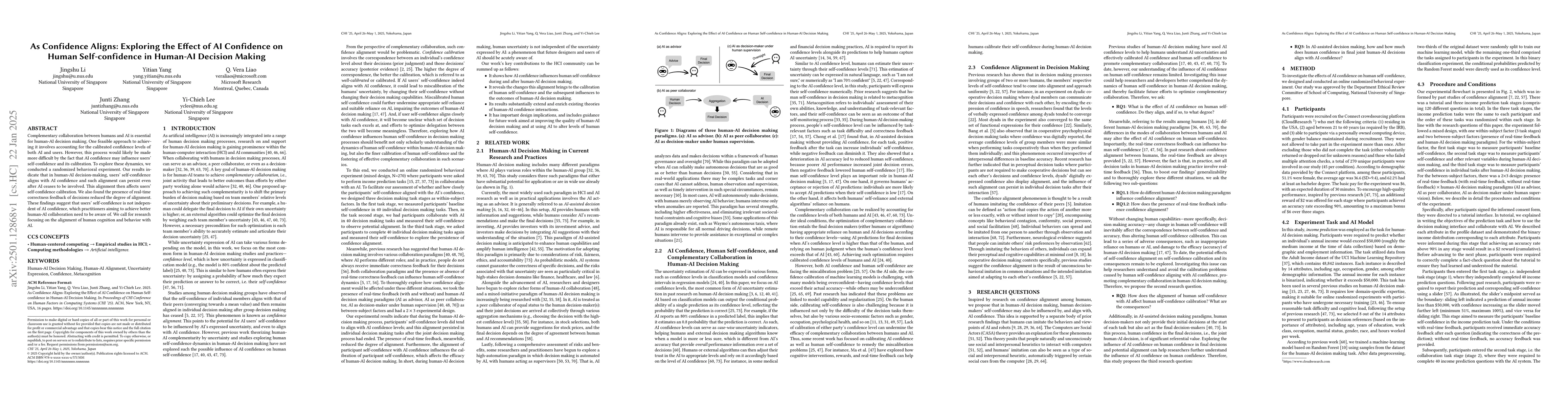 Thumbnail for As Confidence Aligns: Exploring the Effect of AI Confidence on Human
  Self-confidence in Human-AI Decision Making