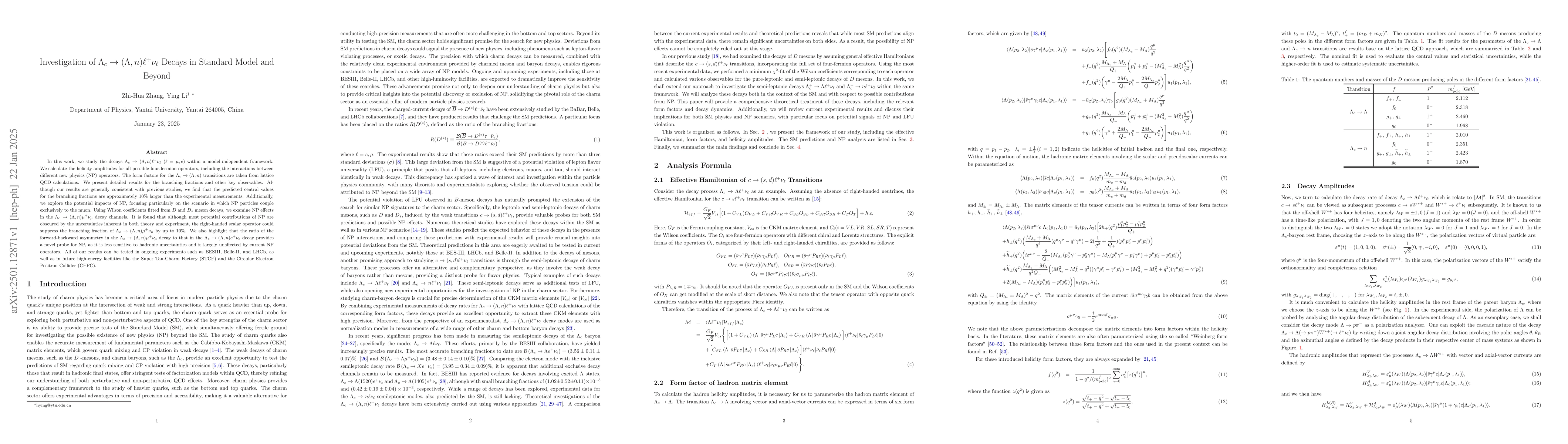 Thumbnail for Investigation of $Λ_c \to (Λ,n)\ell^+ ν_\ell $ Decays in
  Standard Model and Beyond