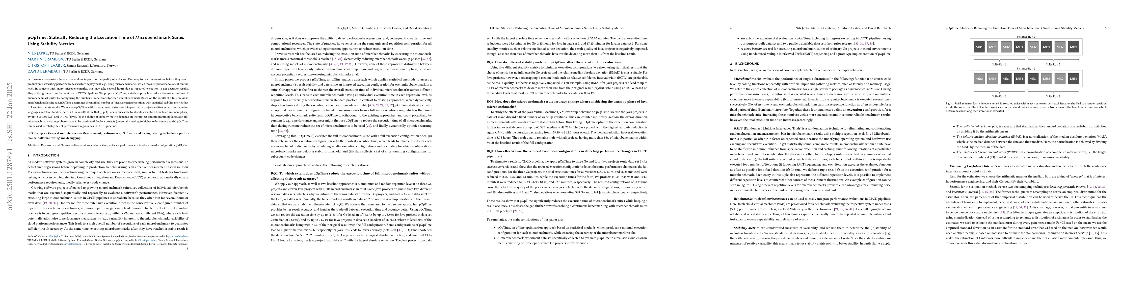Thumbnail for $μ$OpTime: Statically Reducing the Execution Time of Microbenchmark
  Suites Using Stability Metrics
