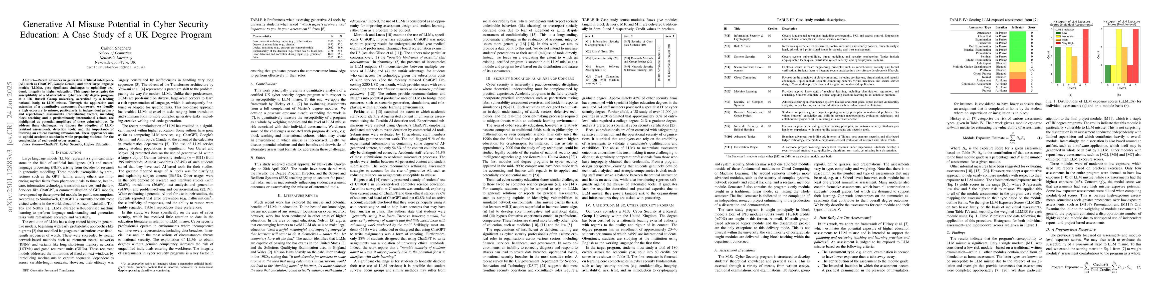 Thumbnail for Generative AI Misuse Potential in Cyber Security Education: A Case Study
  of a UK Degree Program