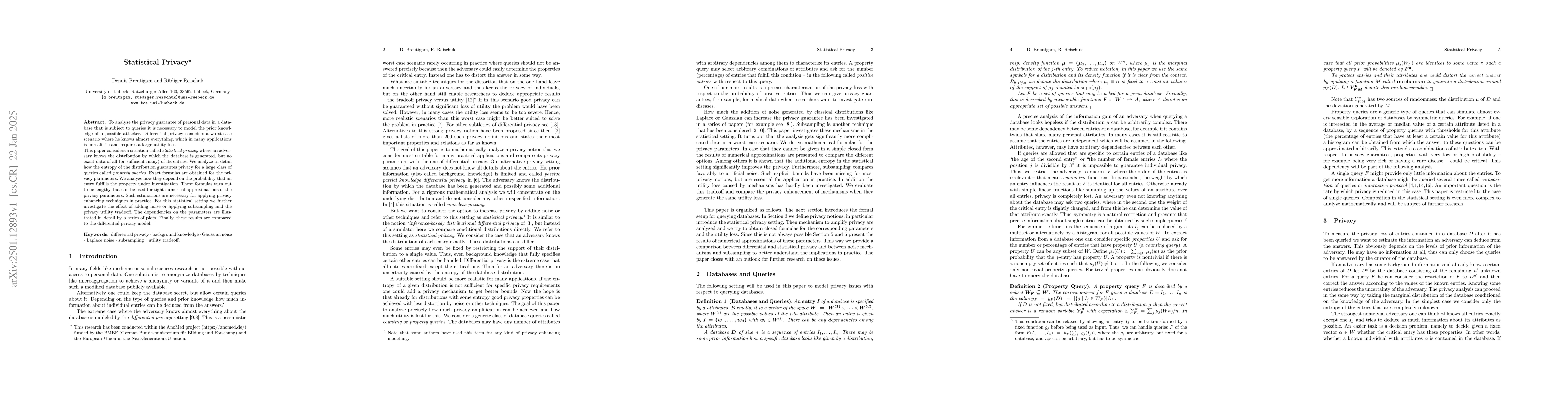 Thumbnail for Statistical Privacy