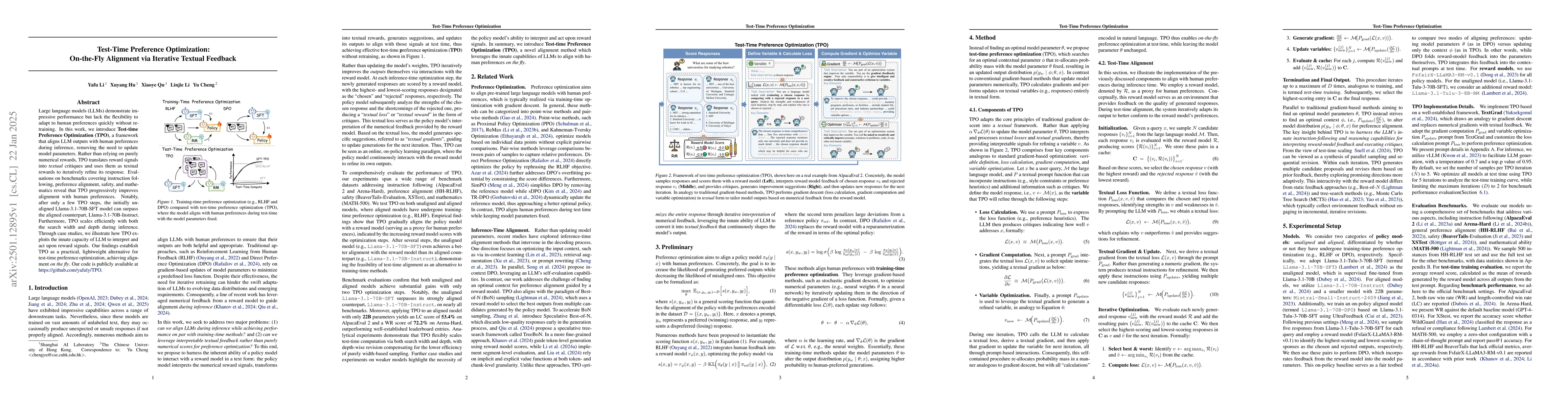 Thumbnail for Test-Time Preference Optimization: On-the-Fly Alignment via Iterative
  Textual Feedback