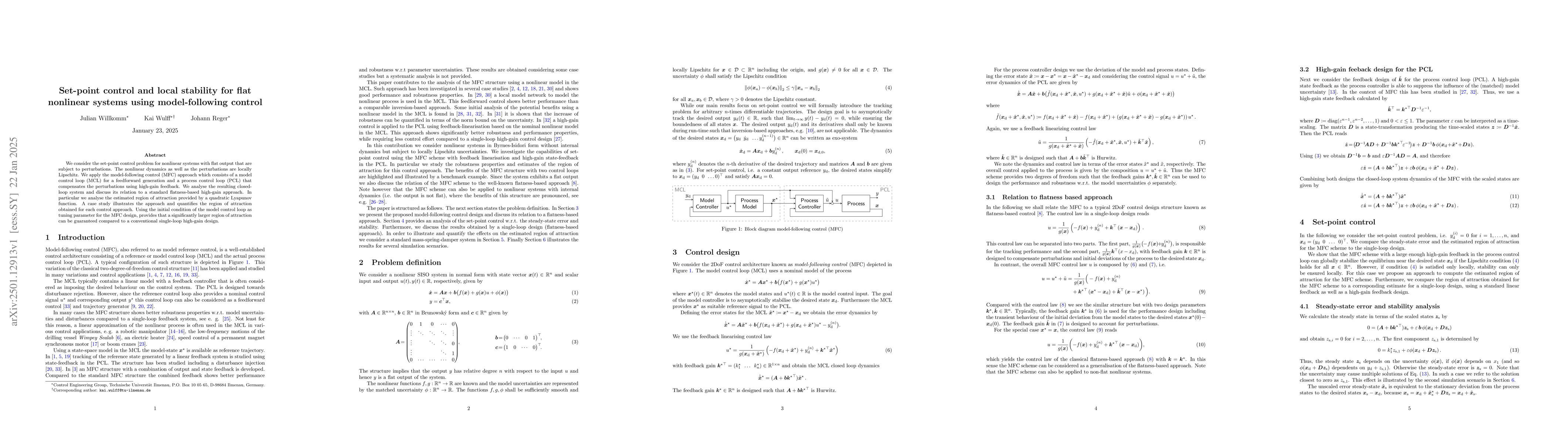 Thumbnail for Set-point control and local stability for flat nonlinear systems using
  model-following control