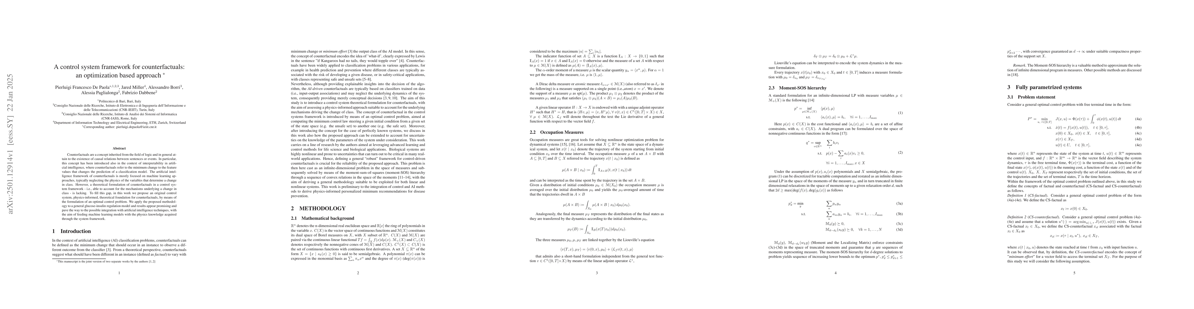 Thumbnail for A control system framework for counterfactuals: an optimization based
  approach