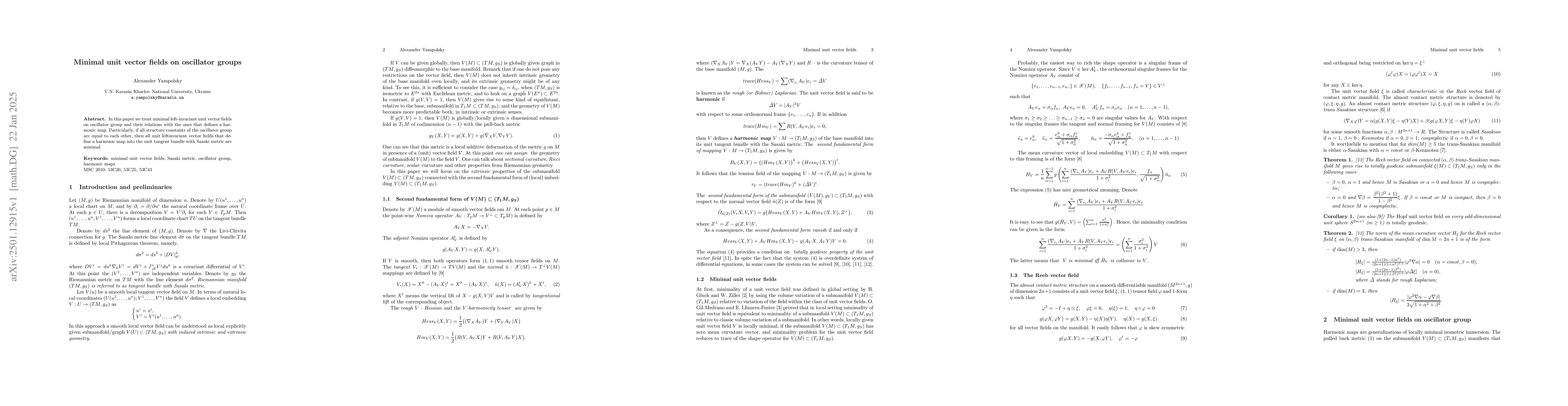 Thumbnail for Minimal unit vector fields on oscillator groups