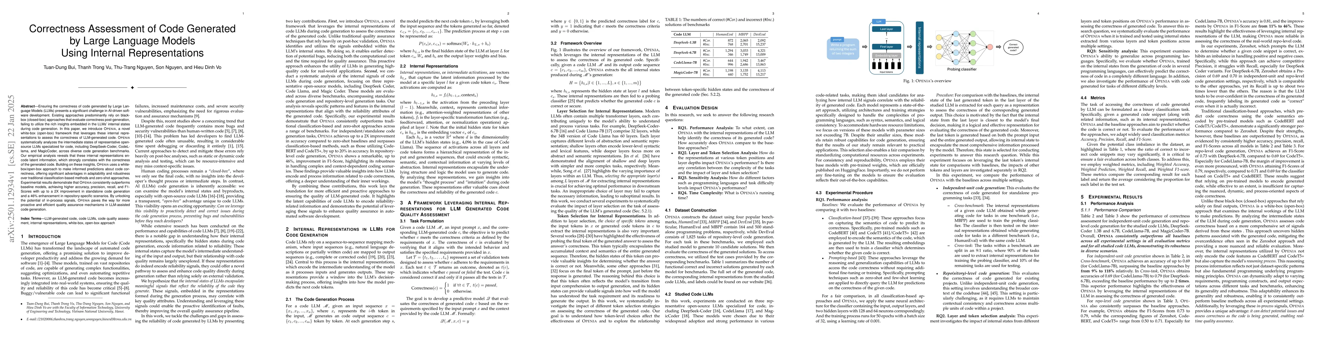 Thumbnail for Correctness Assessment of Code Generated by Large Language Models Using
  Internal Representations