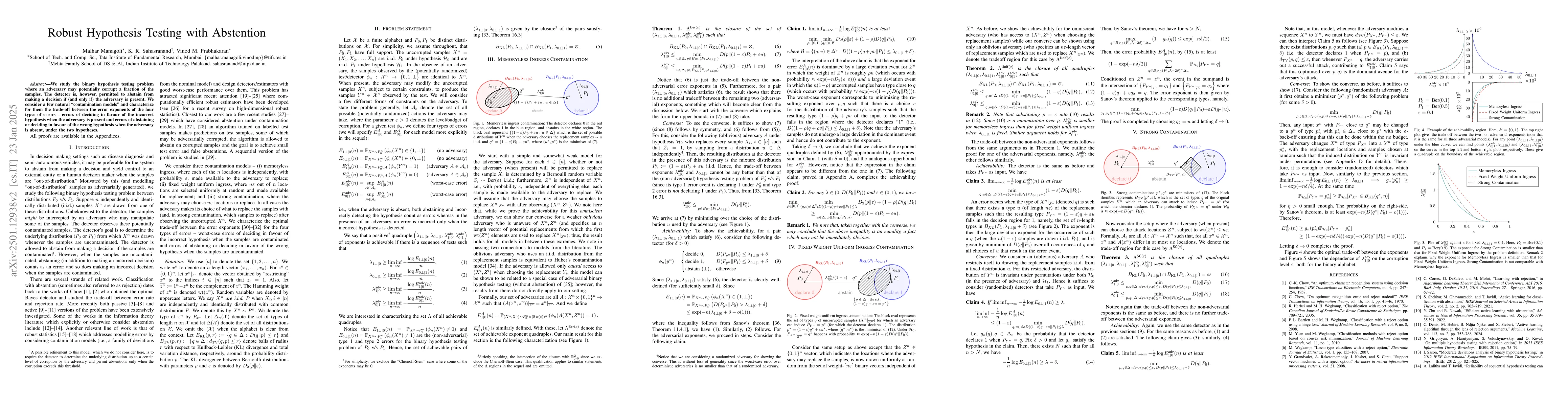 Thumbnail for Robust Hypothesis Testing with Abstention