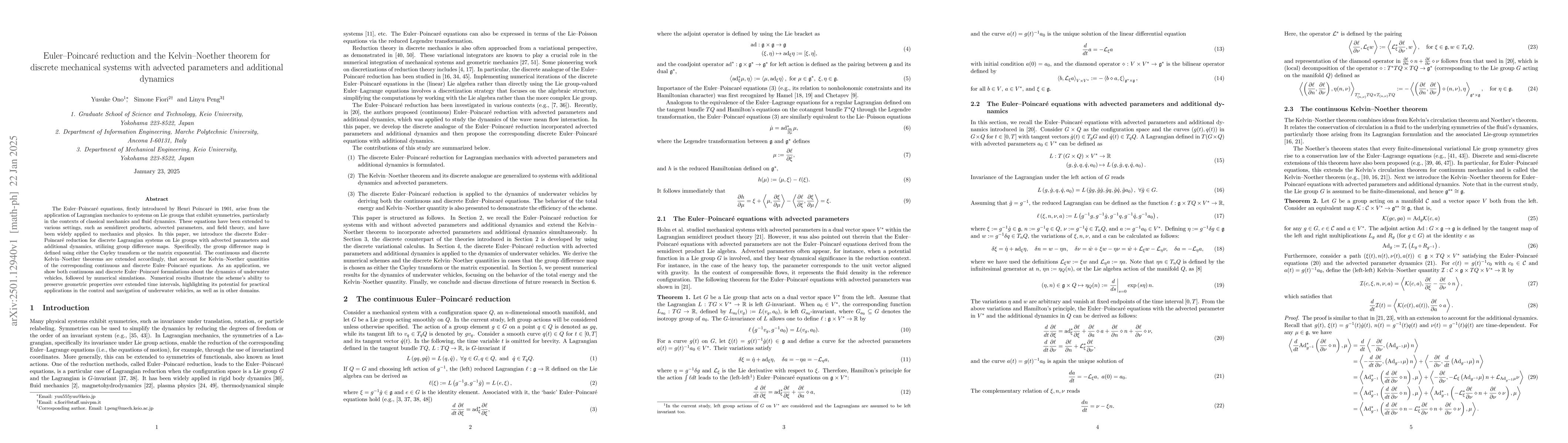 Thumbnail for Euler--Poincaré reduction and the Kelvin--Noether theorem for discrete
  mechanical systems with advected parameters and additional dynamics