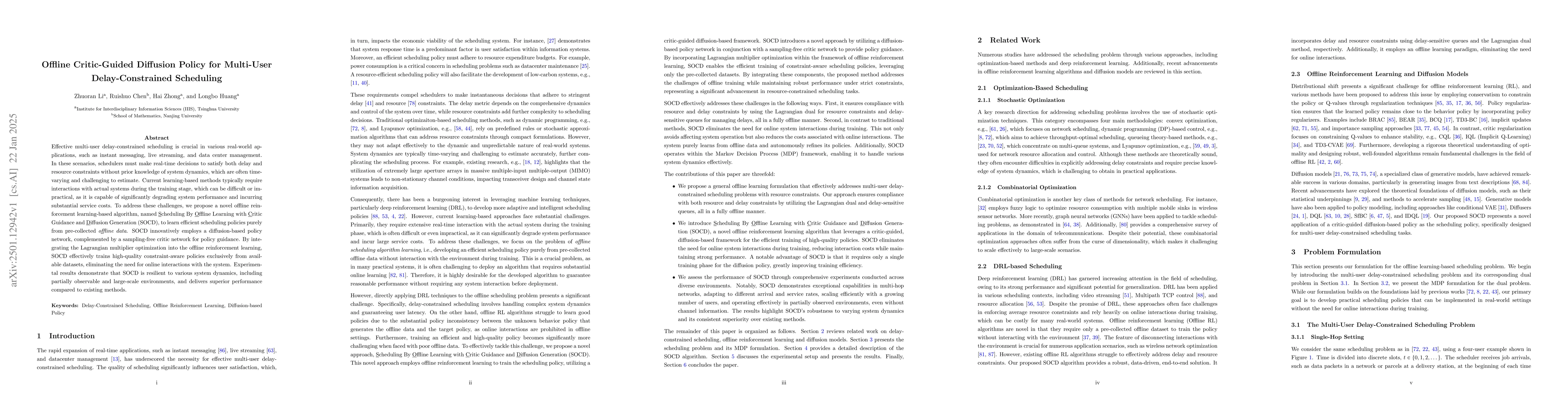 Thumbnail for Offline Critic-Guided Diffusion Policy for Multi-User Delay-Constrained
  Scheduling