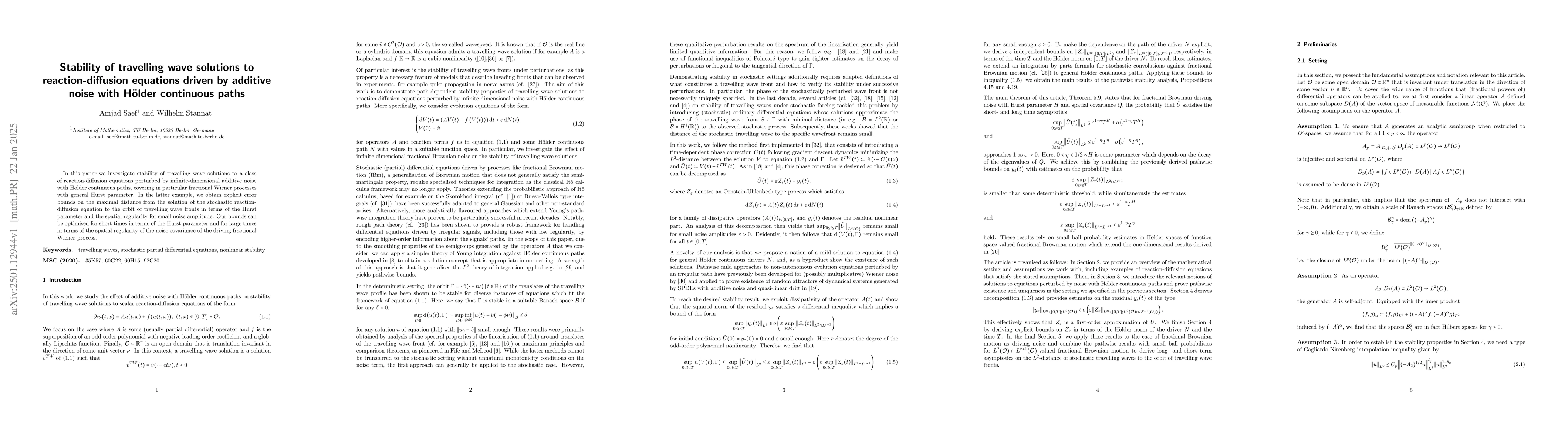 Thumbnail for Stability of travelling wave solutions to reaction-diffusion equations
  driven by additive noise with Hölder continuous paths