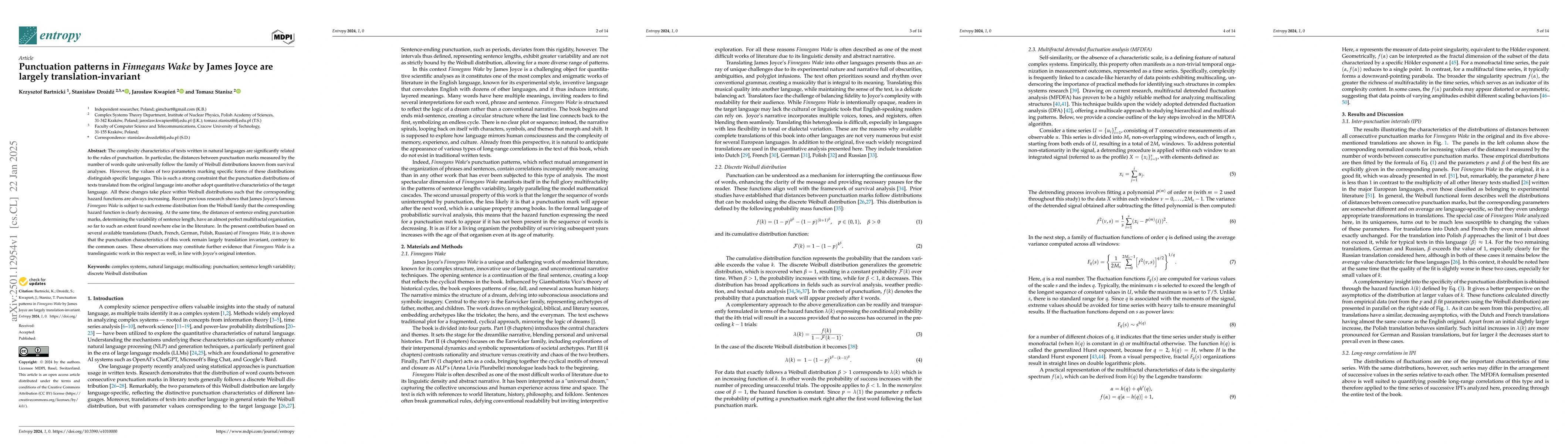 Thumbnail for Punctuation patterns in "Finnegans Wake" by James Joyce are largely
  translation-invariant