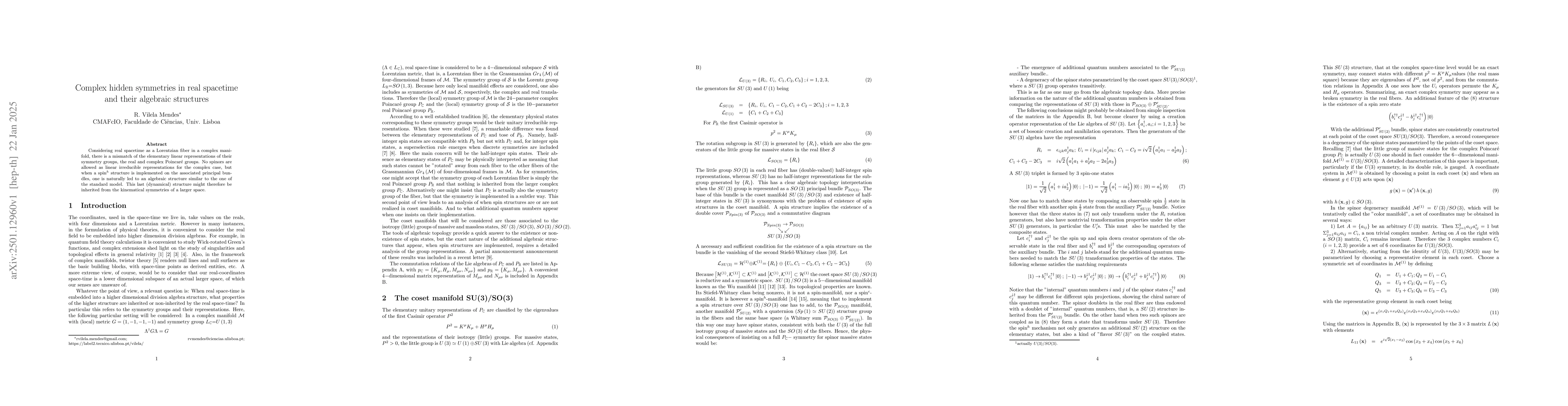 Thumbnail for Complex hidden symmetries in real spacetime and their algebraic
  structures