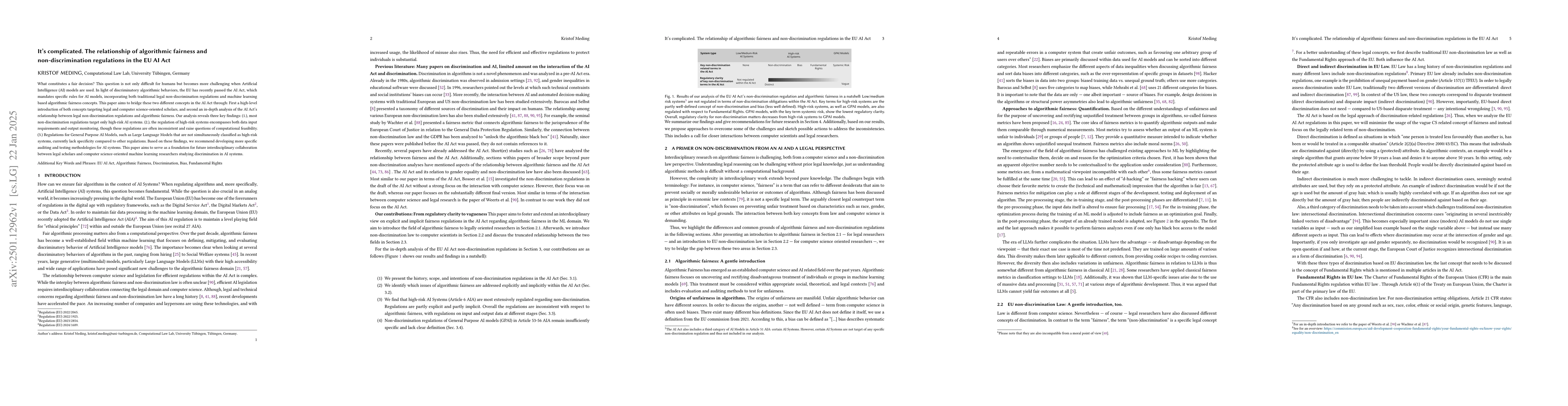 Thumbnail for It's complicated. The relationship of algorithmic fairness and
  non-discrimination regulations in the EU AI Act