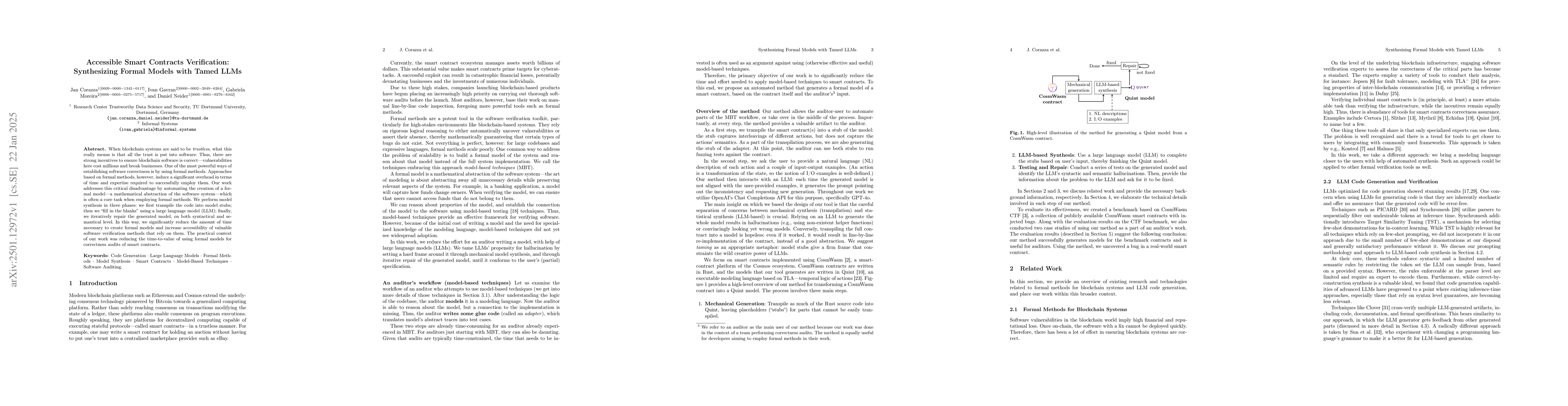 Thumbnail for Accessible Smart Contracts Verification: Synthesizing Formal Models with
  Tamed LLMs