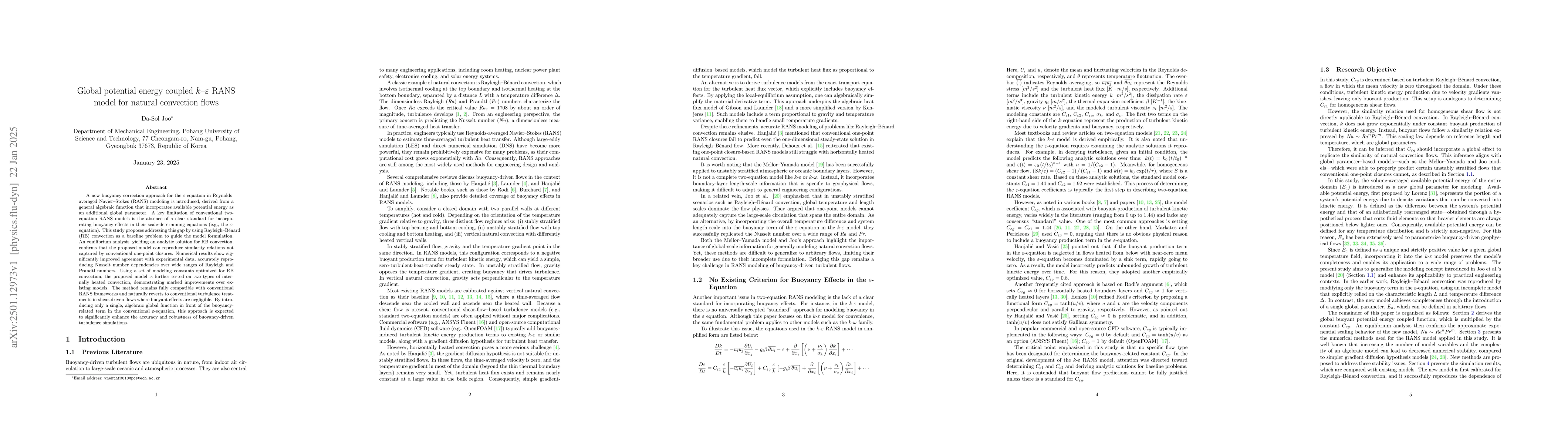 Thumbnail for Global potential energy coupled $k$-$\varepsilon$ RANS model for natural
  convection flows