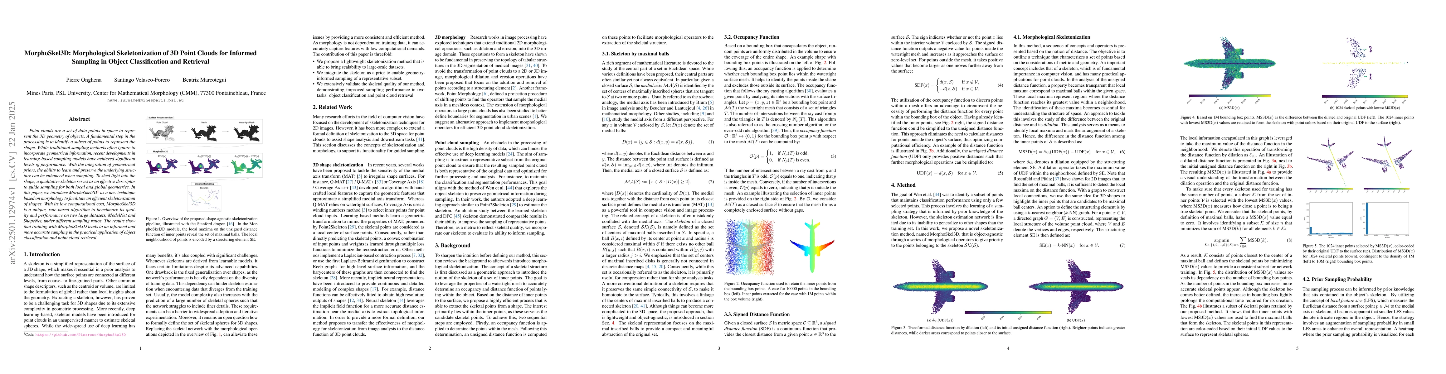 Thumbnail for MorphoSkel3D: Morphological Skeletonization of 3D Point Clouds for
  Informed Sampling in Object Classification and Retrieval