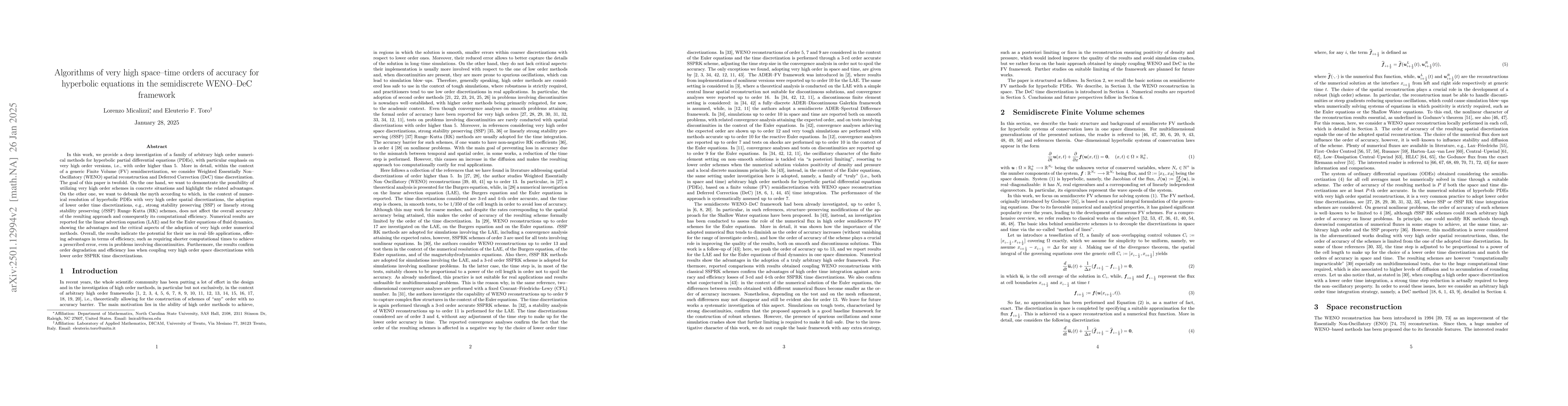 Thumbnail for Algorithms of very high space-time orders of accuracy for hyperbolic
  equations in the semidiscrete WENO-DeC framework