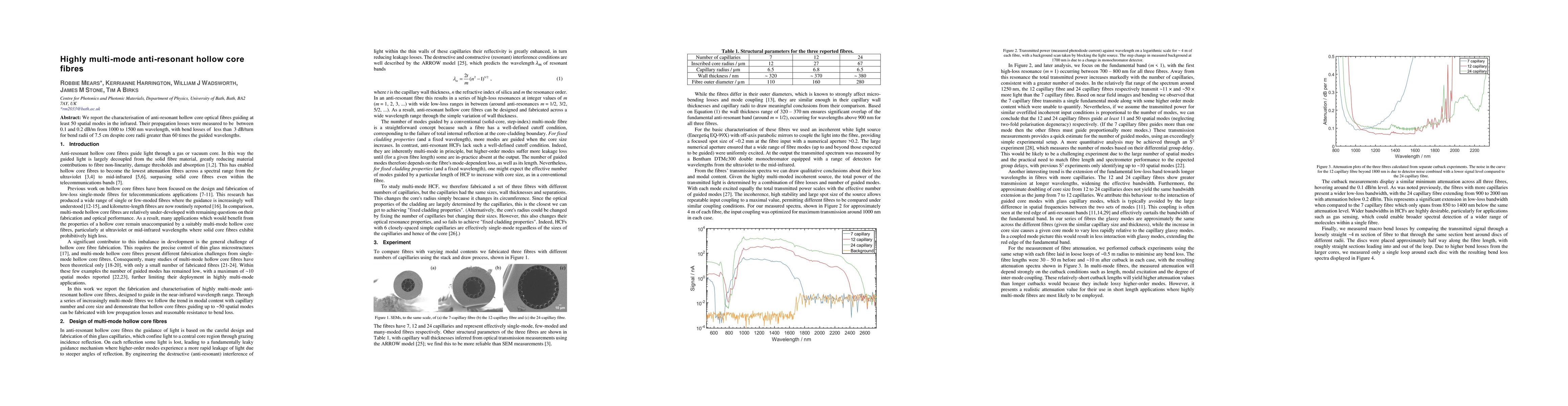 Thumbnail for Highly multi-mode anti-resonant hollow core fibres