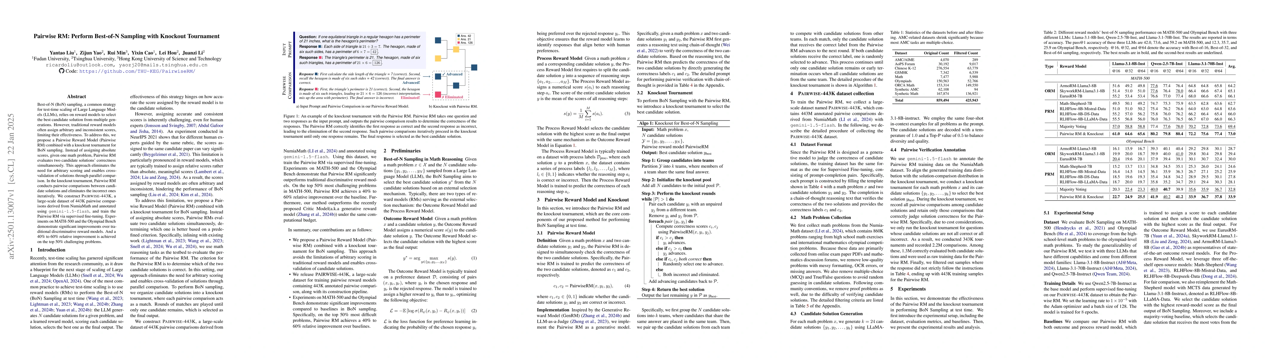 Thumbnail for Pairwise RM: Perform Best-of-N Sampling with Knockout Tournament