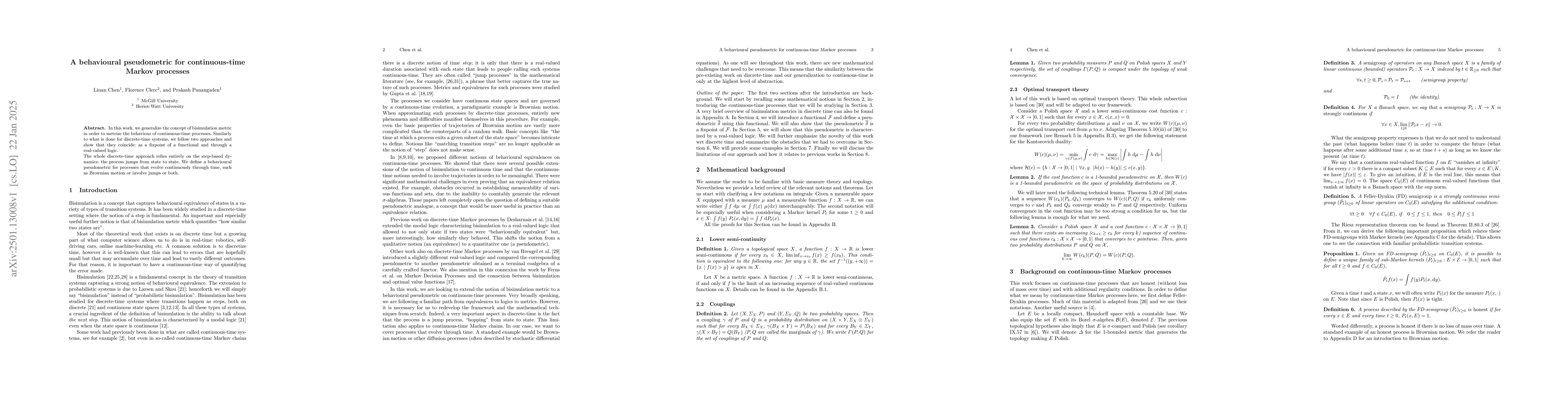 Thumbnail for A behavioural pseudometric for continuous-time Markov processes