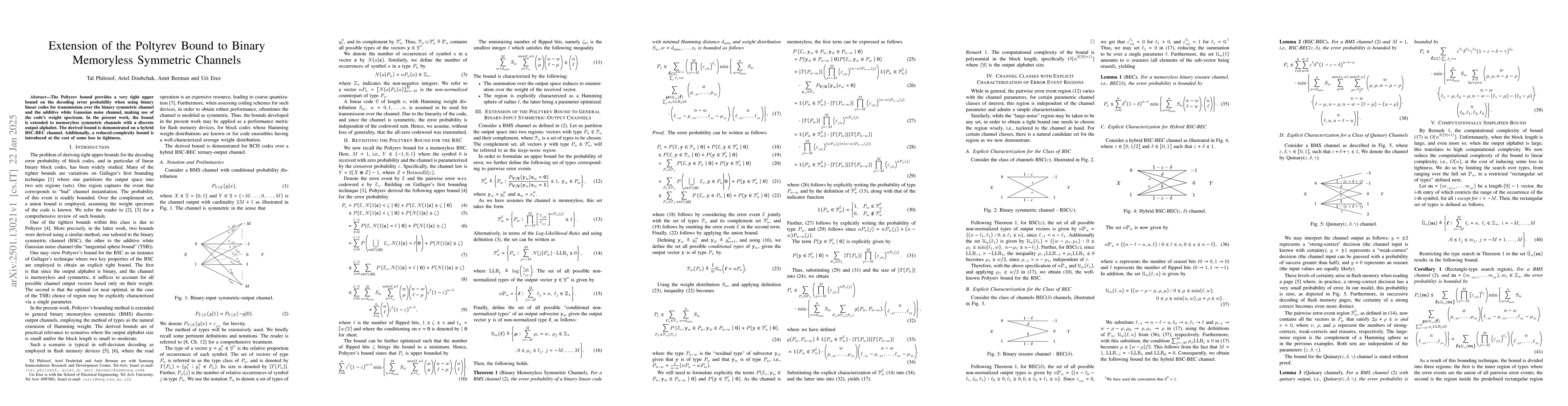 Thumbnail for Extension of the Poltyrev Bound to Binary Memoryless Symmetric Channels