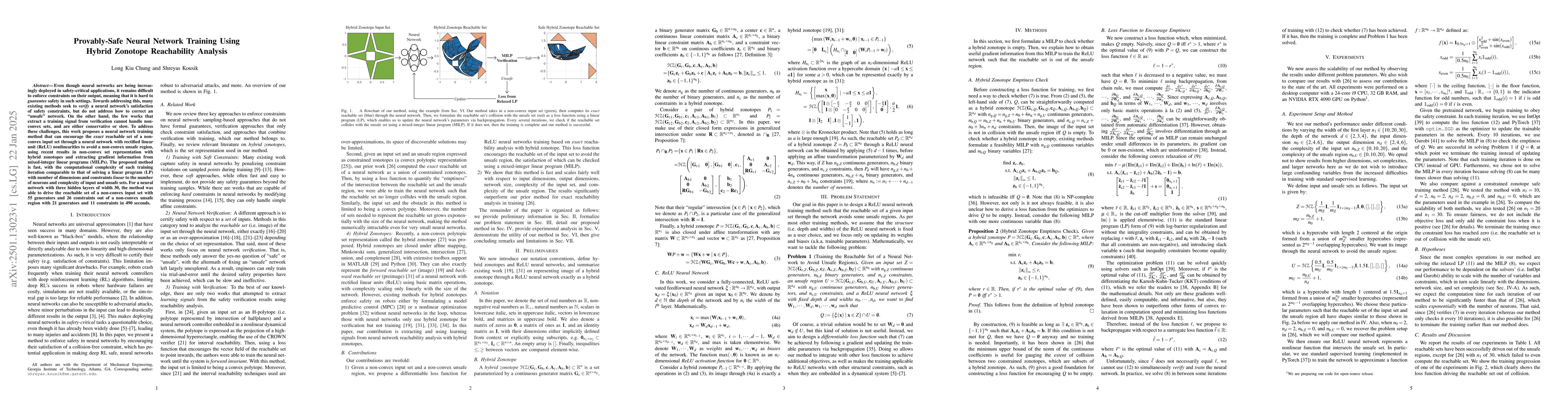 Thumbnail for Provably-Safe Neural Network Training Using Hybrid Zonotope Reachability
  Analysis