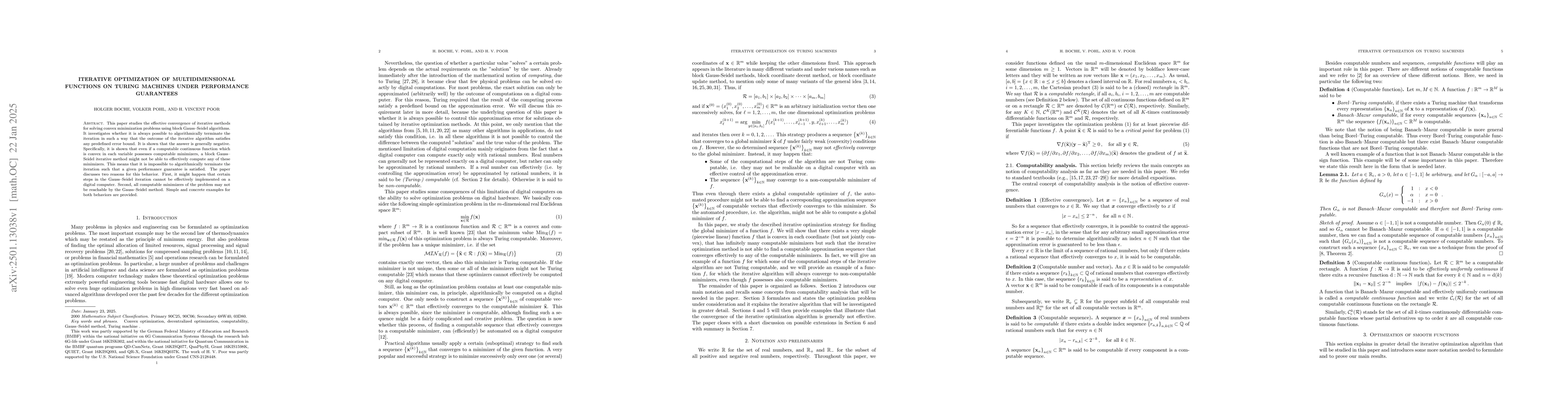 Thumbnail for Iterative Optimization of Multidimensional Functions on Turing Machines
  under Performance Guarantees