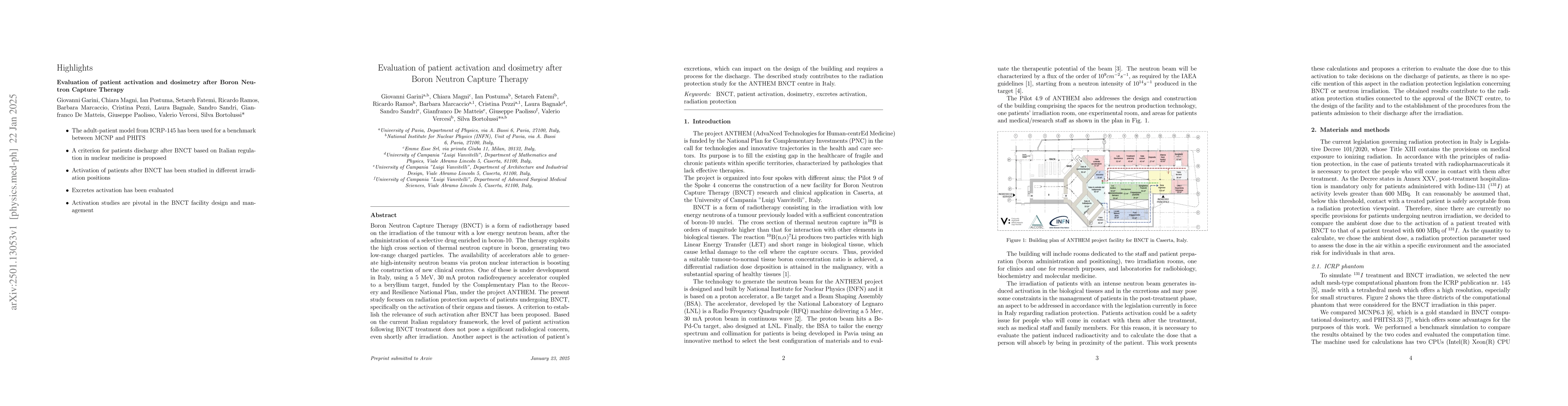 Thumbnail for Evaluation of patient activation and dosimetry after Boron Neutron
  Capture Therapy