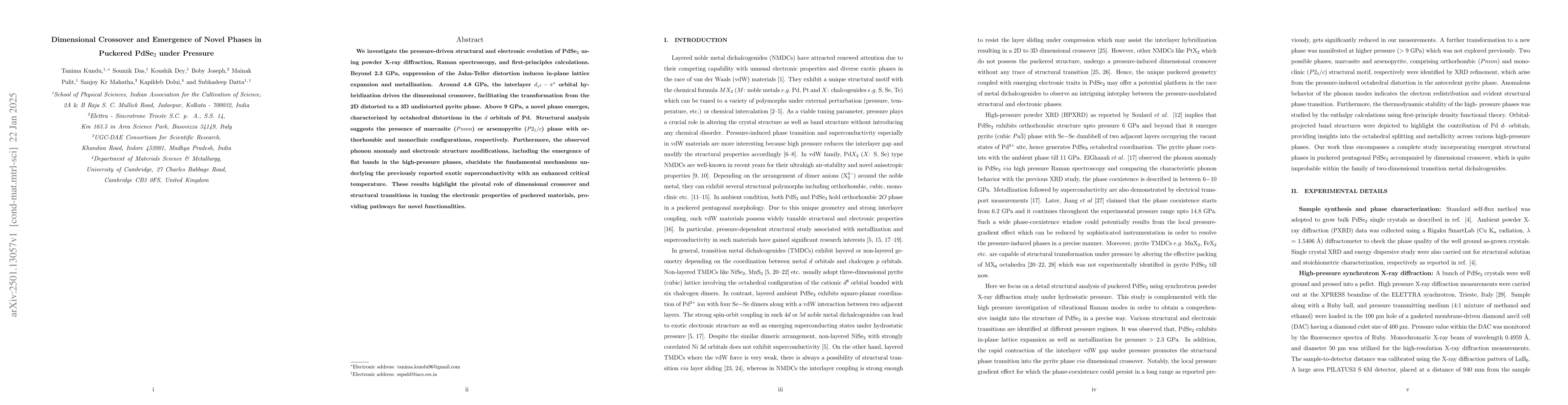 Thumbnail for Dimensional Crossover and Emergence of Novel Phases in Puckered PdSe$_2$
  under Pressure