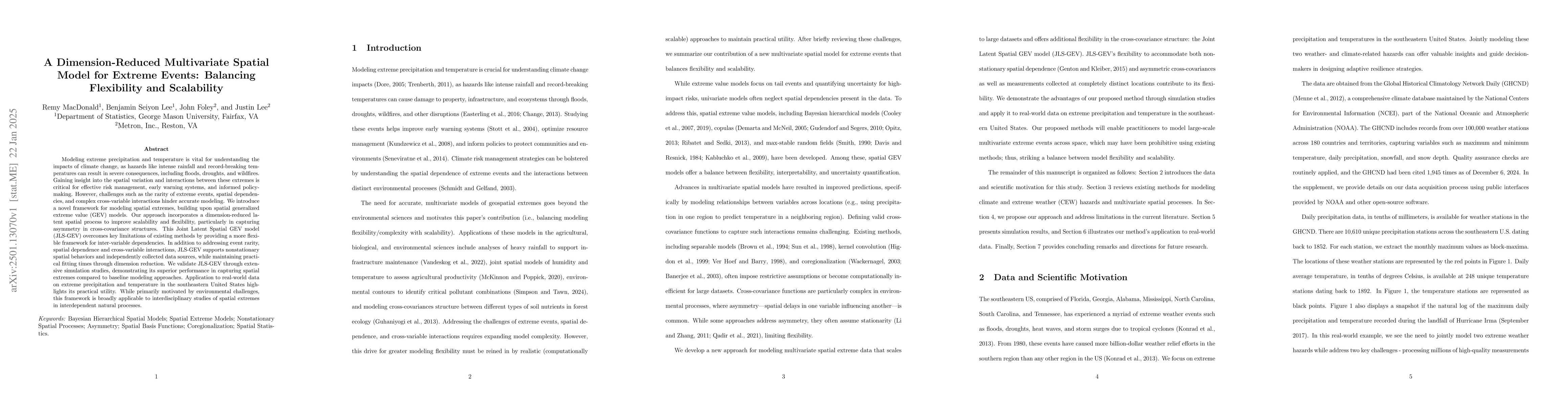 Thumbnail for A Dimension-Reduced Multivariate Spatial Model for Extreme Events:
  Balancing Flexibility and Scalability