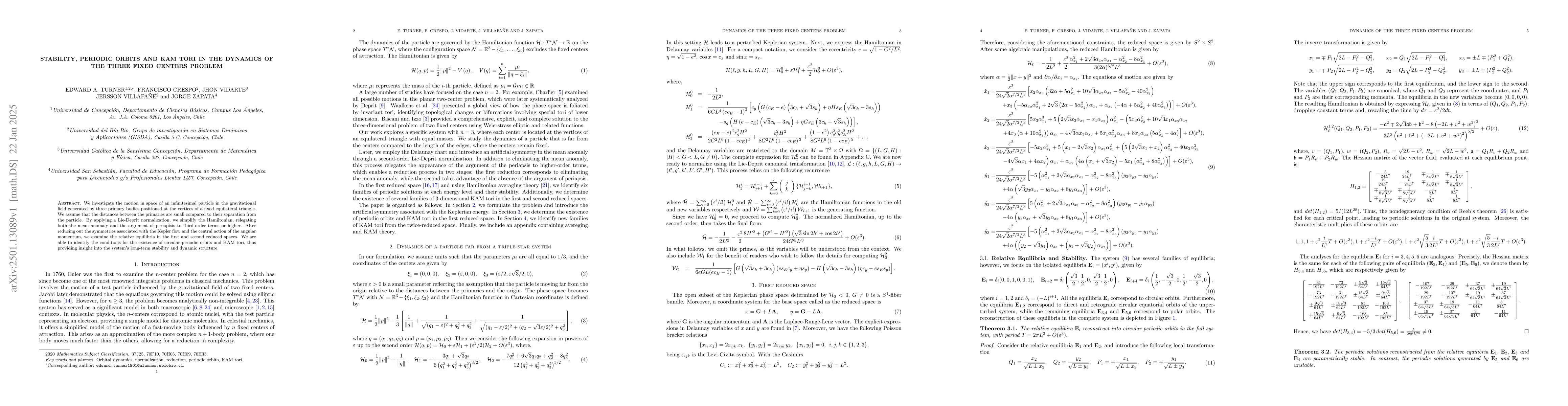 Thumbnail for Stability, periodic orbits and KAM tori in the dynamics of the three
  fixed centers problem