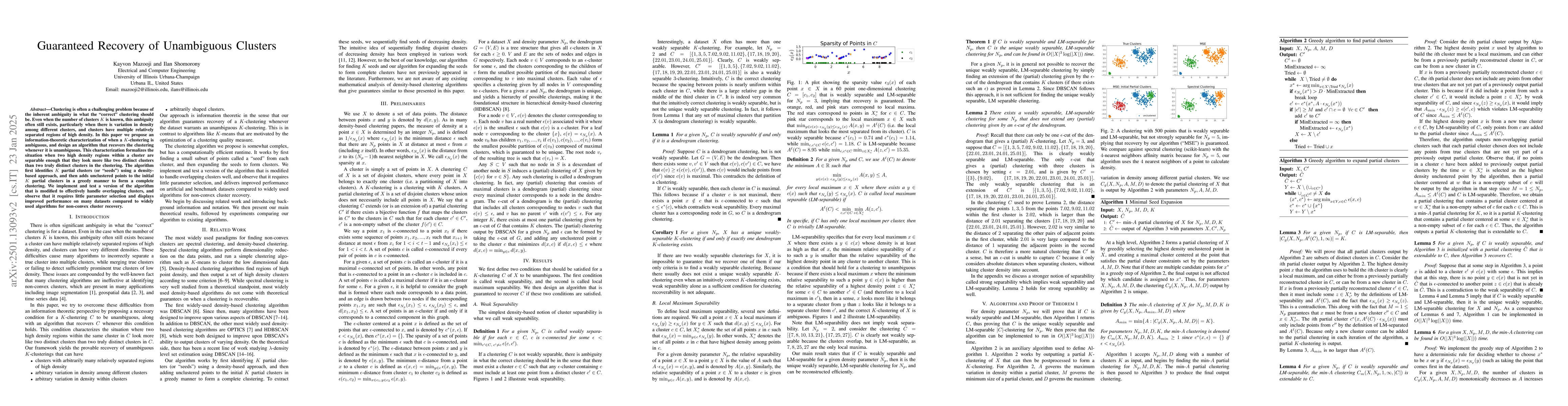 Thumbnail for Guaranteed Recovery of Unambiguous Clusters