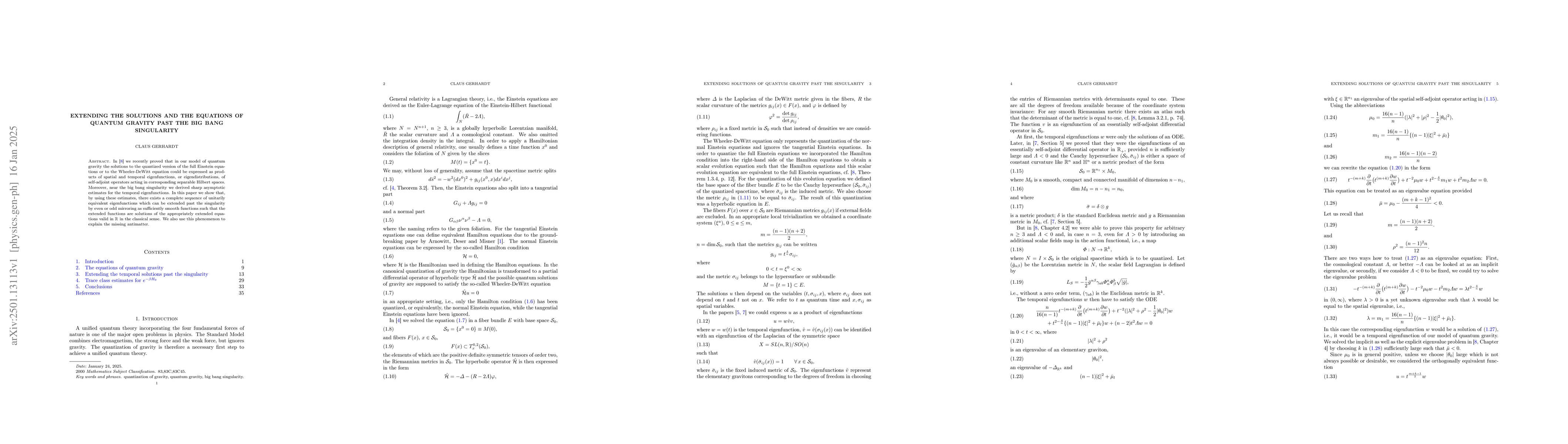 Thumbnail for Extending the solutions and the equations of quantum gravity past the
  big bang singularity