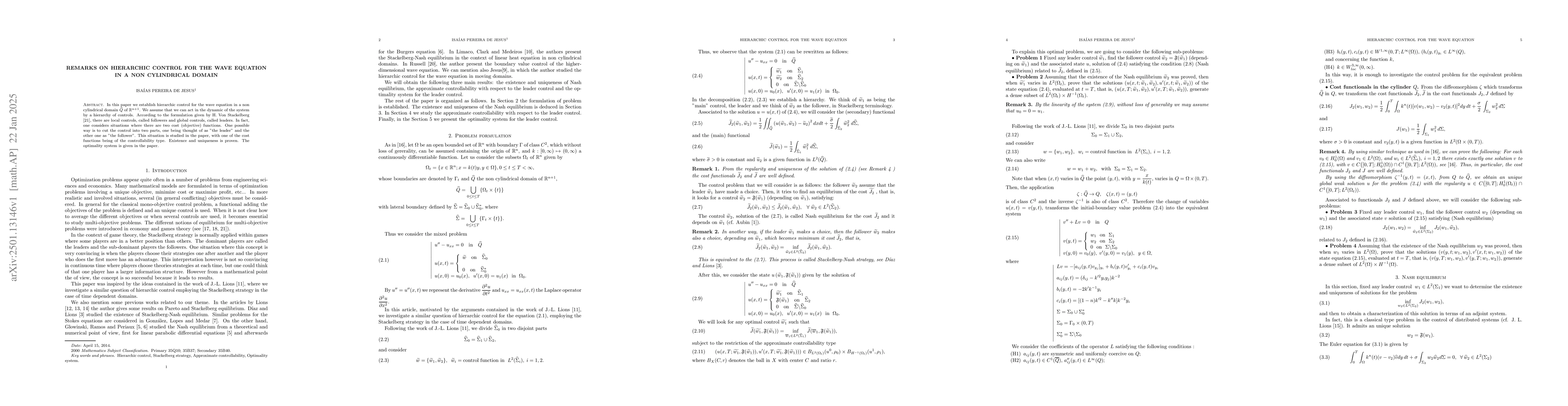 Thumbnail for Remarks on hierarchic control for the wave equation in a non cylindrical
  domain