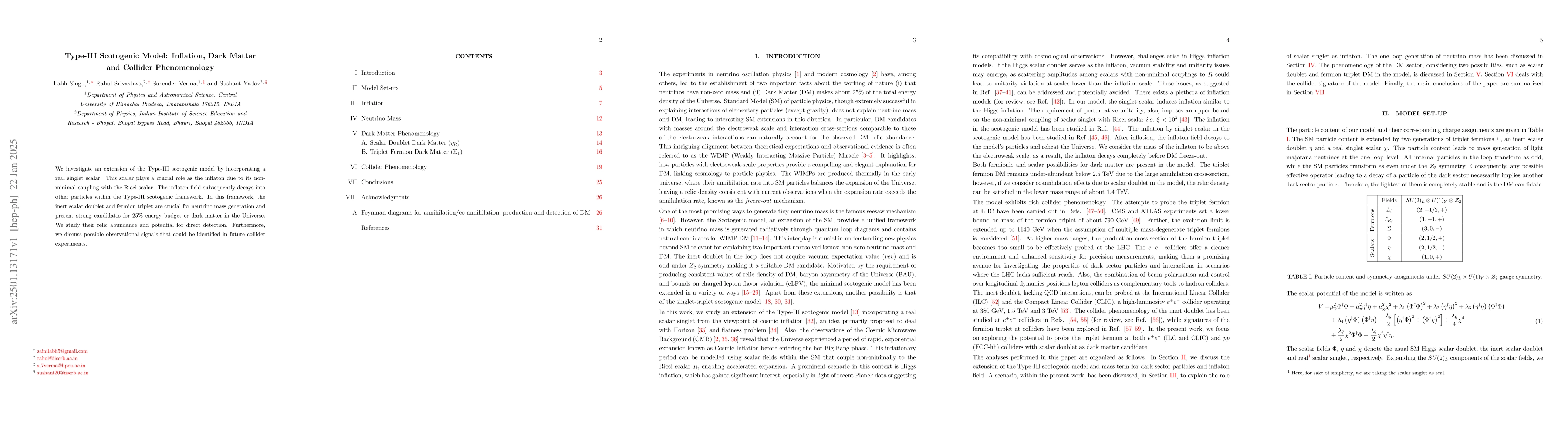 Thumbnail for Type-III Scotogenic Model: Inflation, Dark Matter and Collider
  Phenomenology