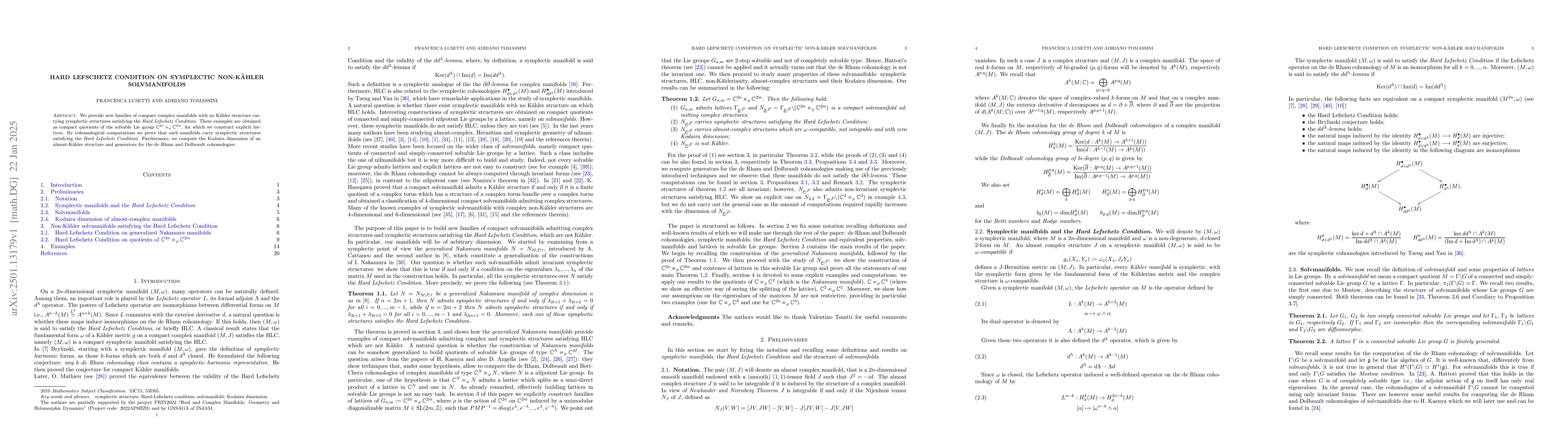 Thumbnail for Hard Lefschetz Condition on symplectic non-Kähler solvmanifolds