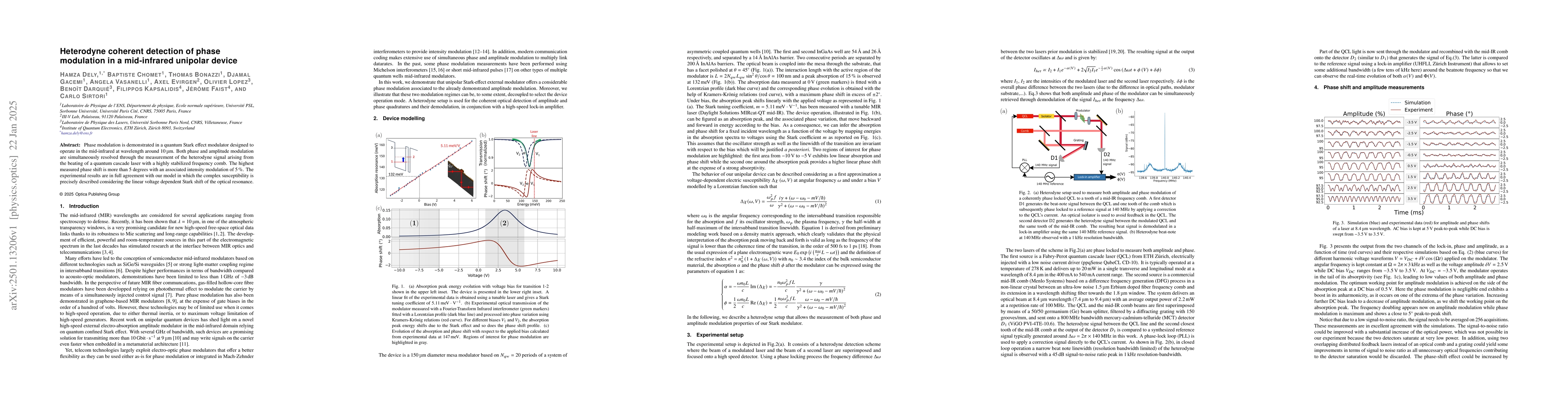 Thumbnail for Heterodyne coherent detection of phase modulation in a mid-infrared
  unipolar device