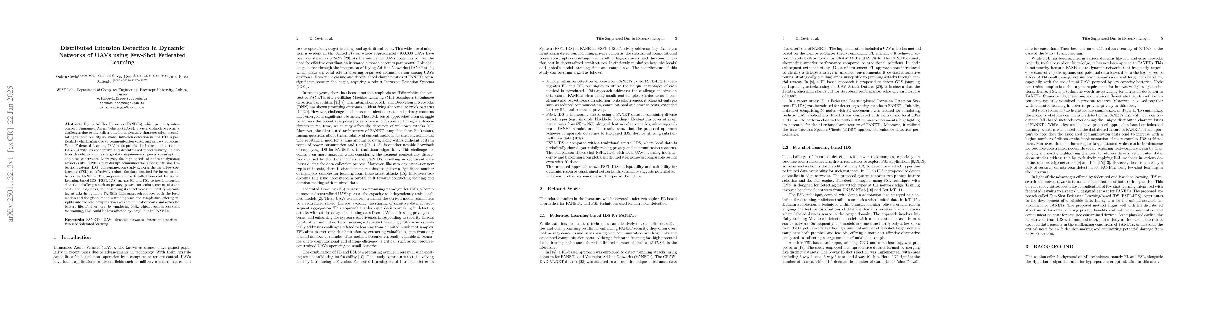 Thumbnail for Distributed Intrusion Detection in Dynamic Networks of UAVs using
  Few-Shot Federated Learning