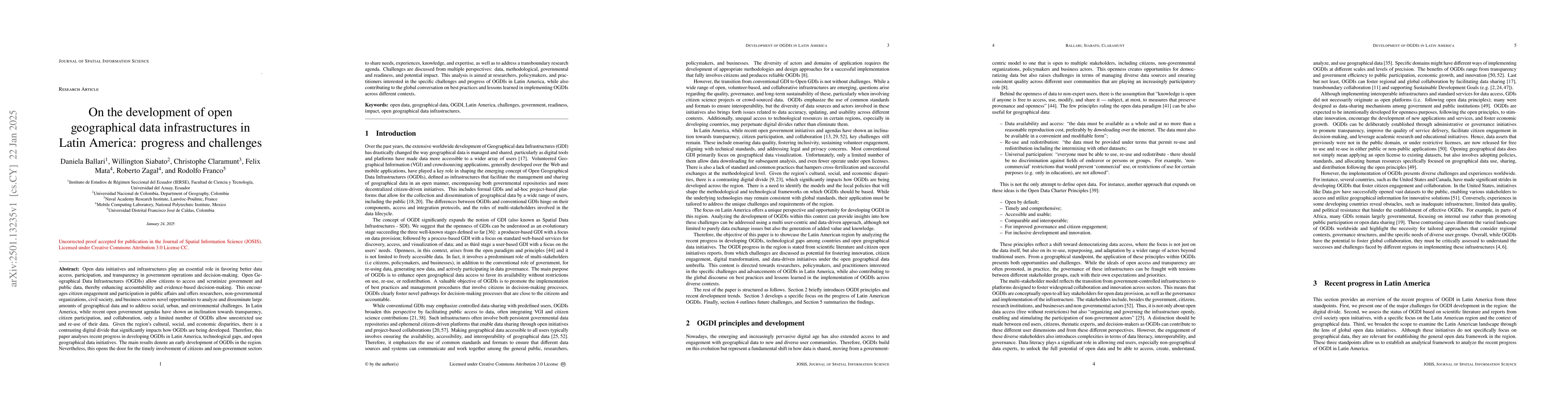 Thumbnail for On the development of open geographical data infrastructures in Latin
  America: progress and challenges