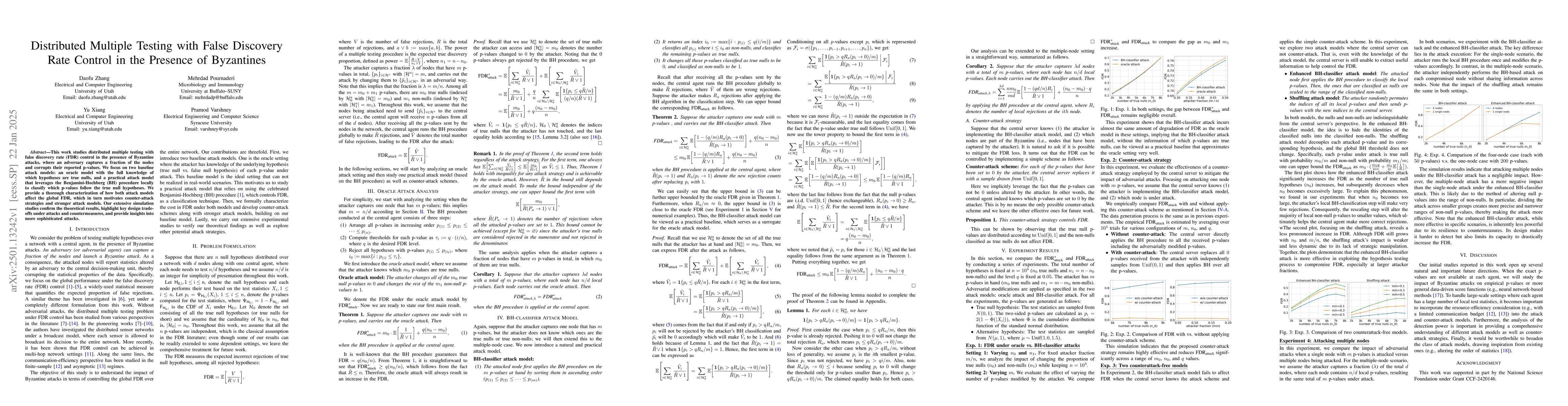 Thumbnail for Distributed Multiple Testing with False Discovery Rate Control in the
  Presence of Byzantines