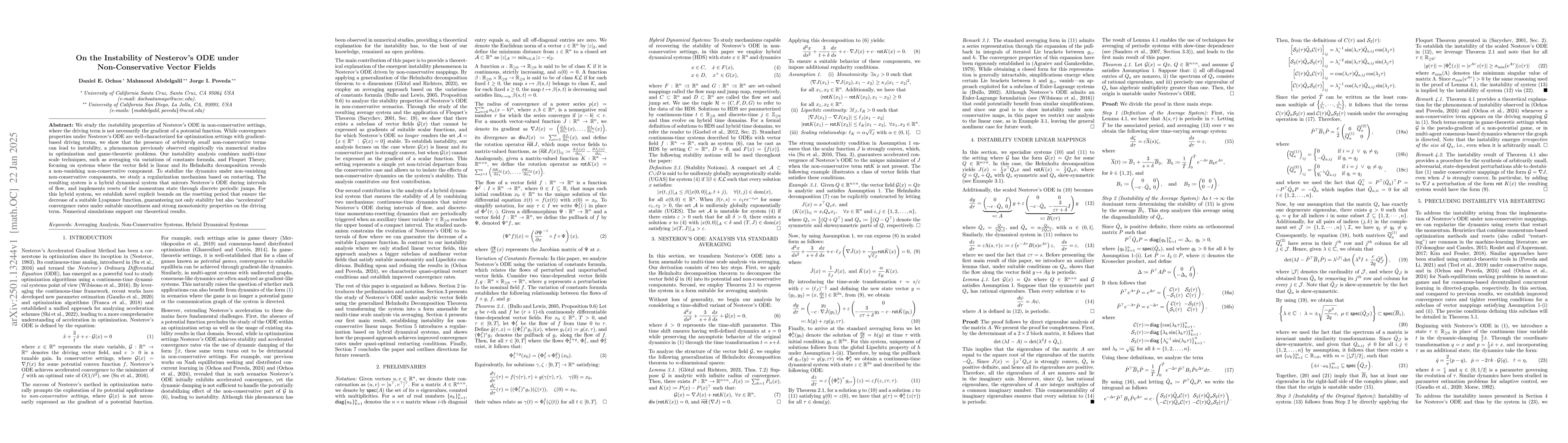 Thumbnail for On the Instability of Nesterov's ODE under Non-Conservative Vector
  Fields
