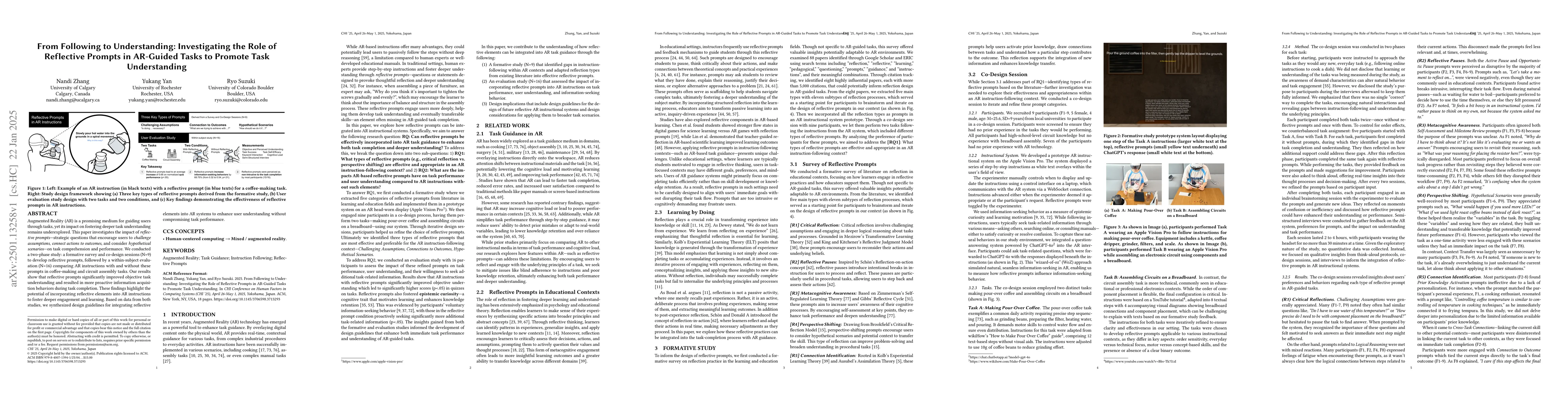Thumbnail for From Following to Understanding: Investigating the Role of Reflective
  Prompts in AR-Guided Tasks to Promote Task Understanding
