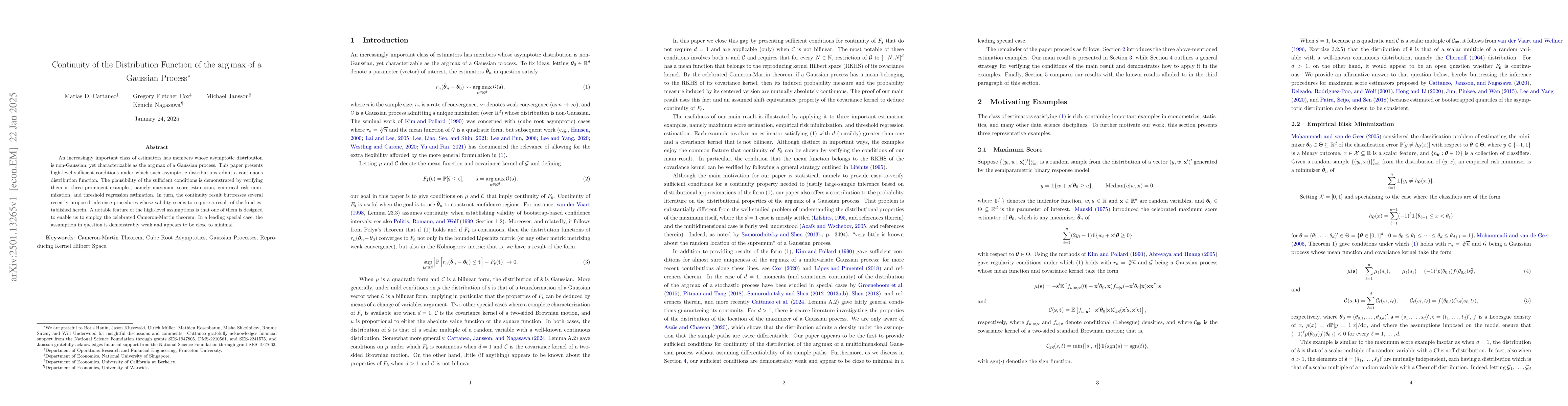 Thumbnail for Continuity of the Distribution Function of the argmax of a Gaussian
  Process