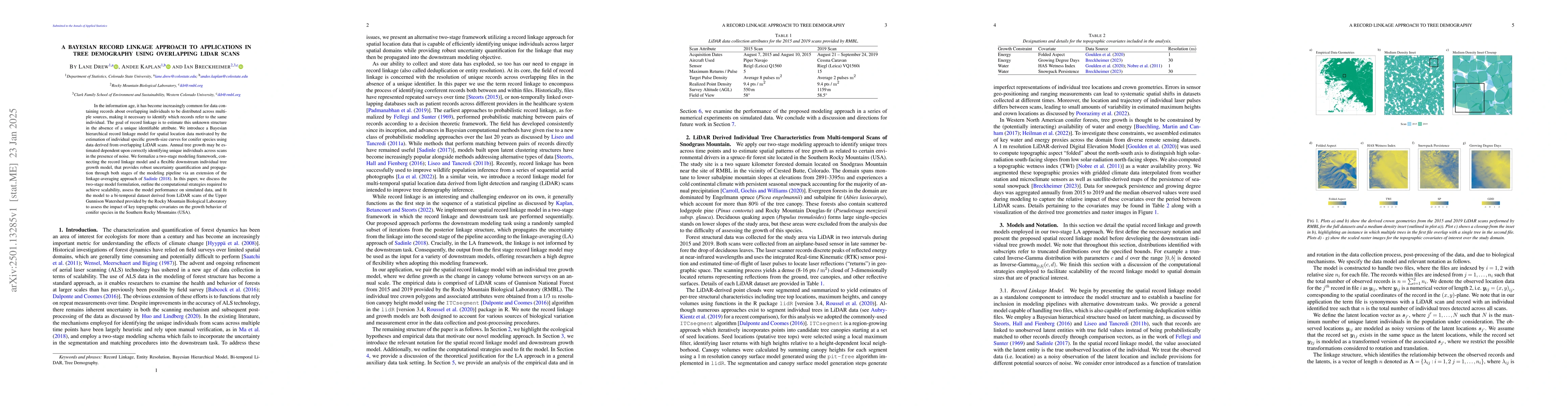 Thumbnail for A Bayesian Record Linkage Approach to Applications in Tree Demography
  Using Overlapping LiDAR Scans