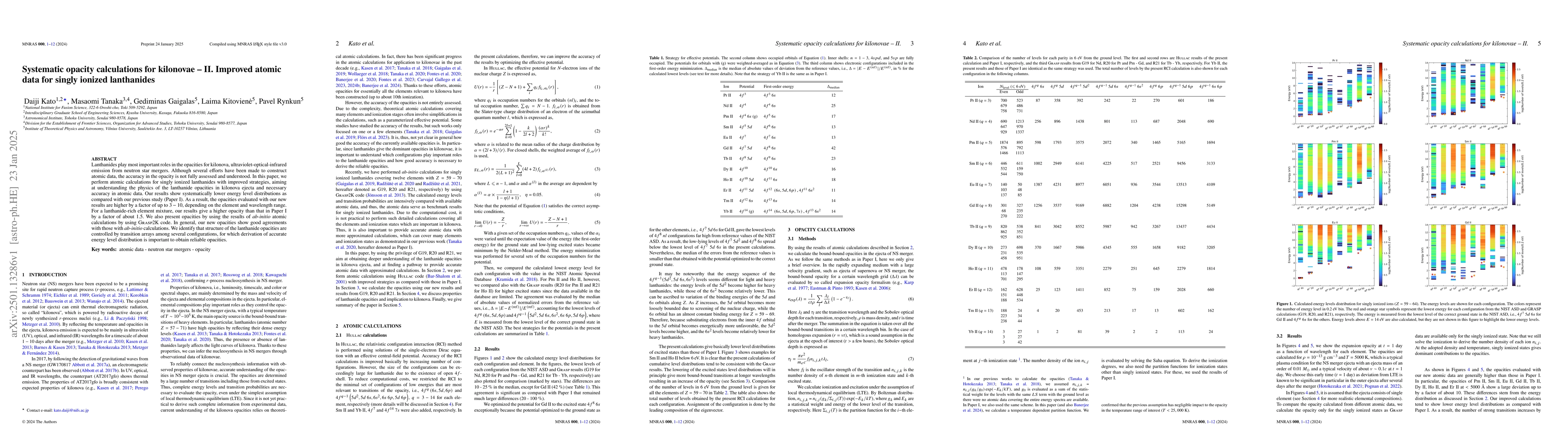 Thumbnail for Systematic opacity calculations for kilonovae -- II. Improved atomic
  data for singly ionized lanthanides