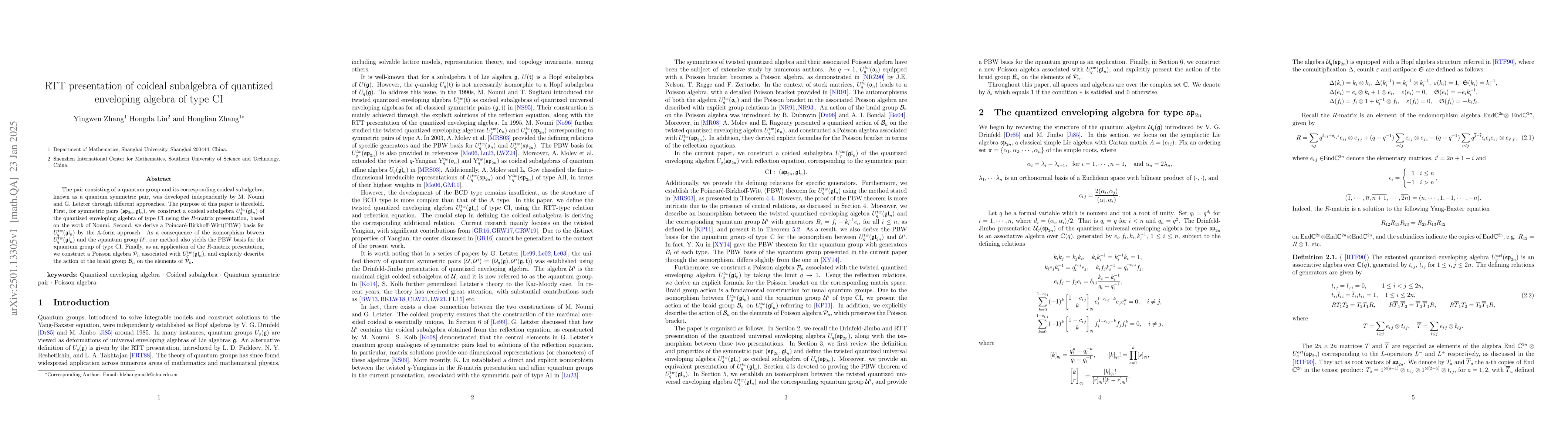 Thumbnail for RTT presentation of coideal subalgebra of quantized enveloping algebra
  of type CI