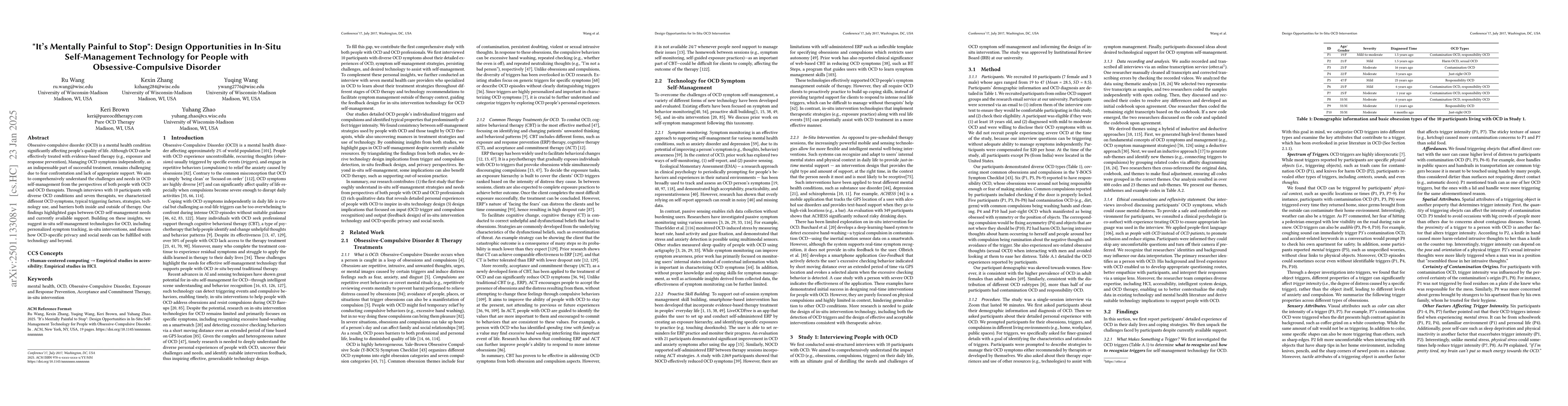 Thumbnail for "It's Mentally Painful to Stop": Design Opportunities in In-Situ
  Self-Management Technology for People with Obsessive-Compulsive Disorder