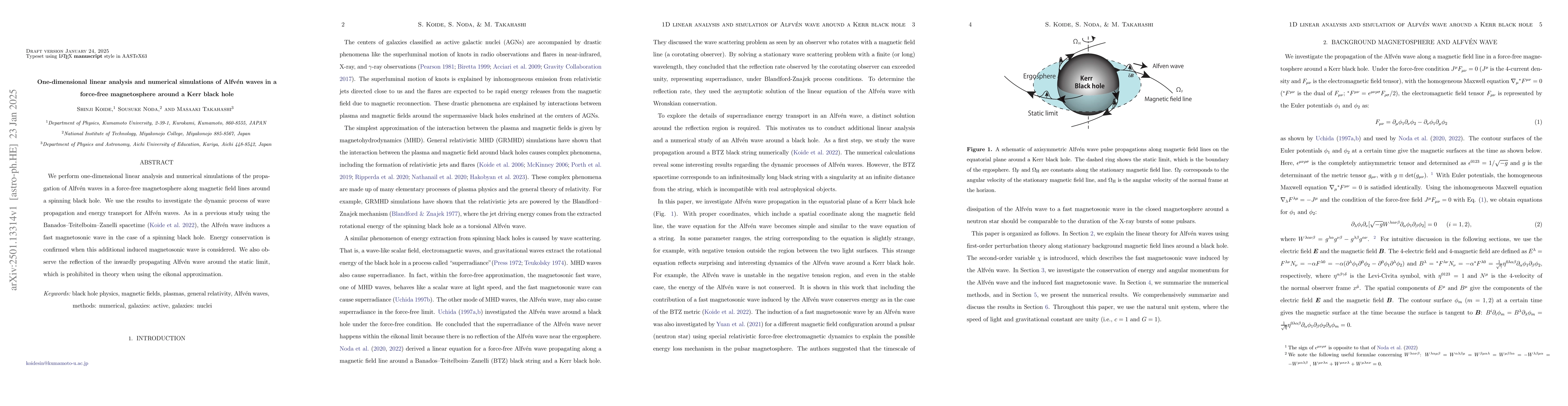 Thumbnail for One-dimensional linear analysis and numerical simulations of Alfven
  waves in a force-free magnetosphere around a Kerr black hole