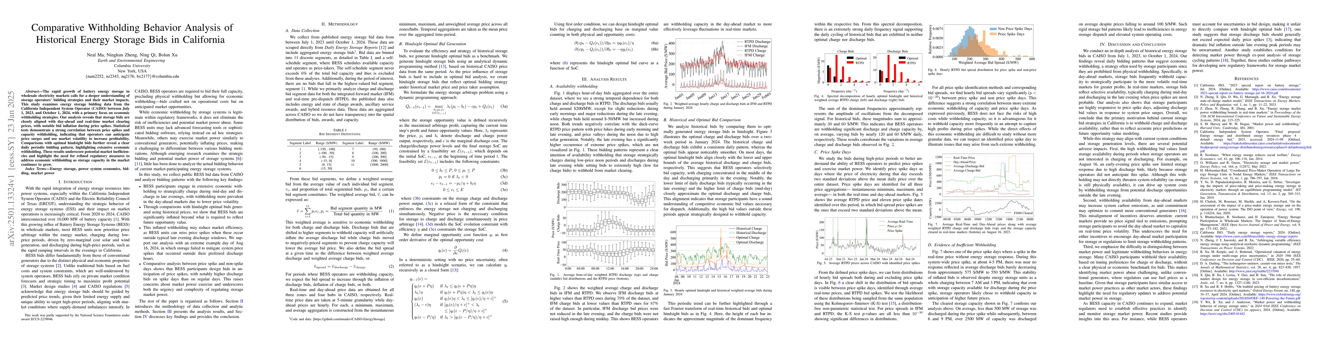 Thumbnail for Comparative Withholding Behavior Analysis of Historical Energy Storage
  Bids in California